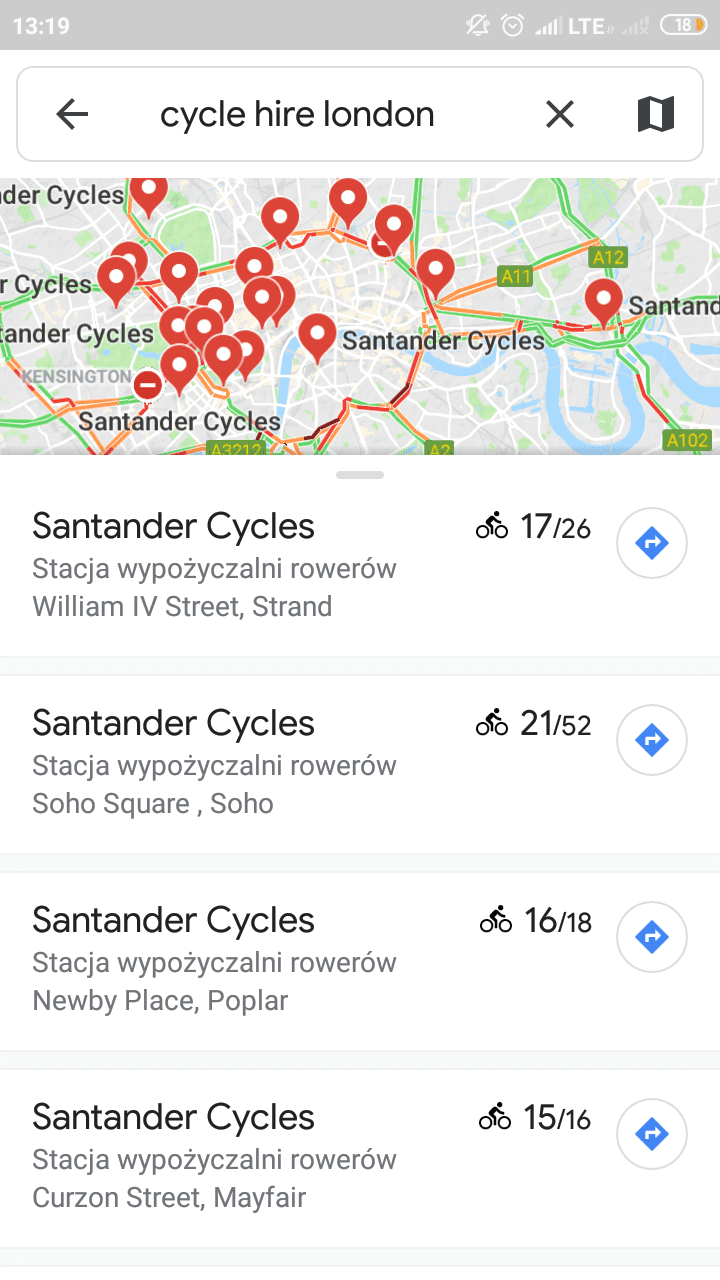google maps rowery wypożyczenie