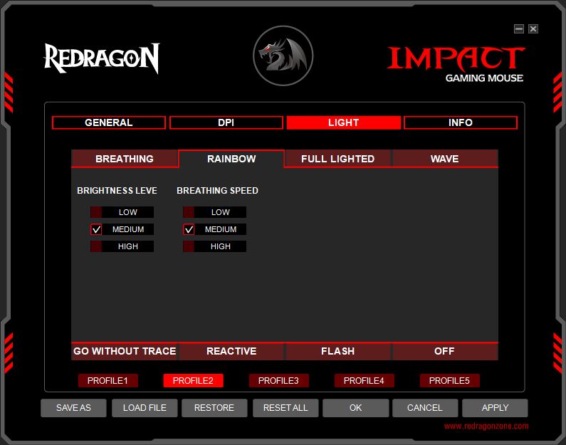 Redragon Impact oprogramowanie zakładka do zmiany podświetlenia