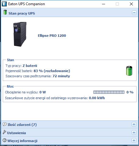 Aplikacja Eaton UPS Companion czas zasilania laptopa