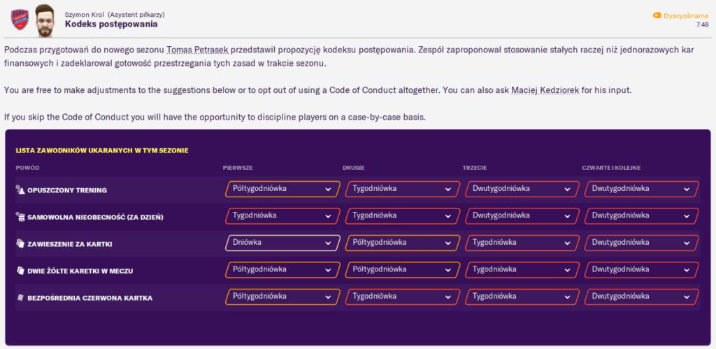 Football Manager 2020 kodeks postępowania