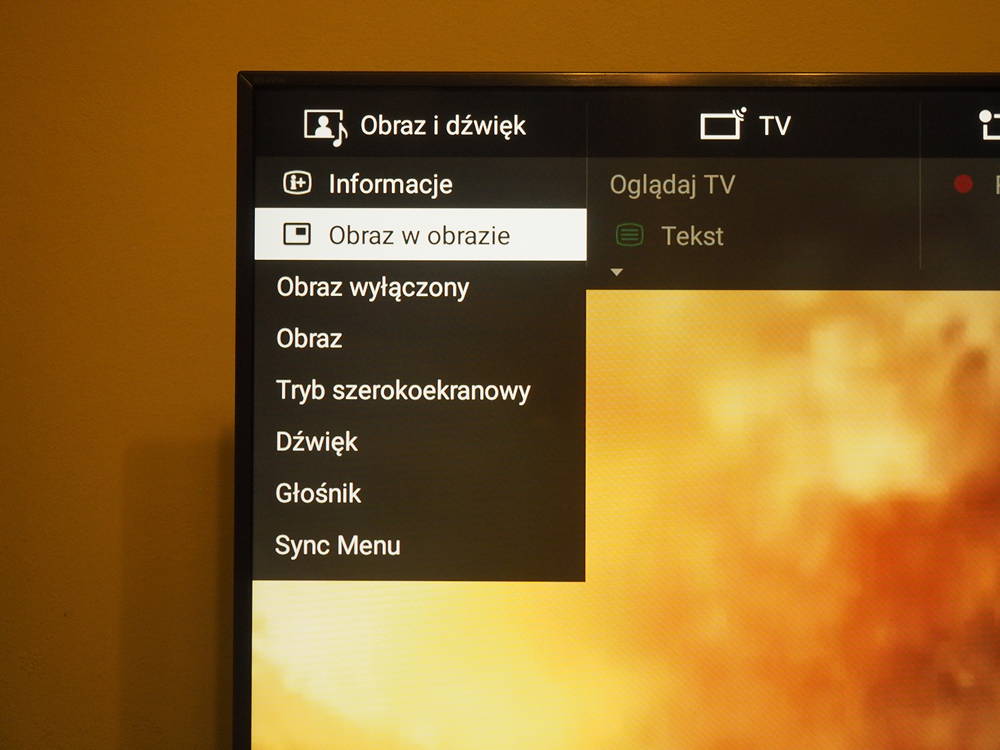 menu telewizora z funkcją obraz w obrazie