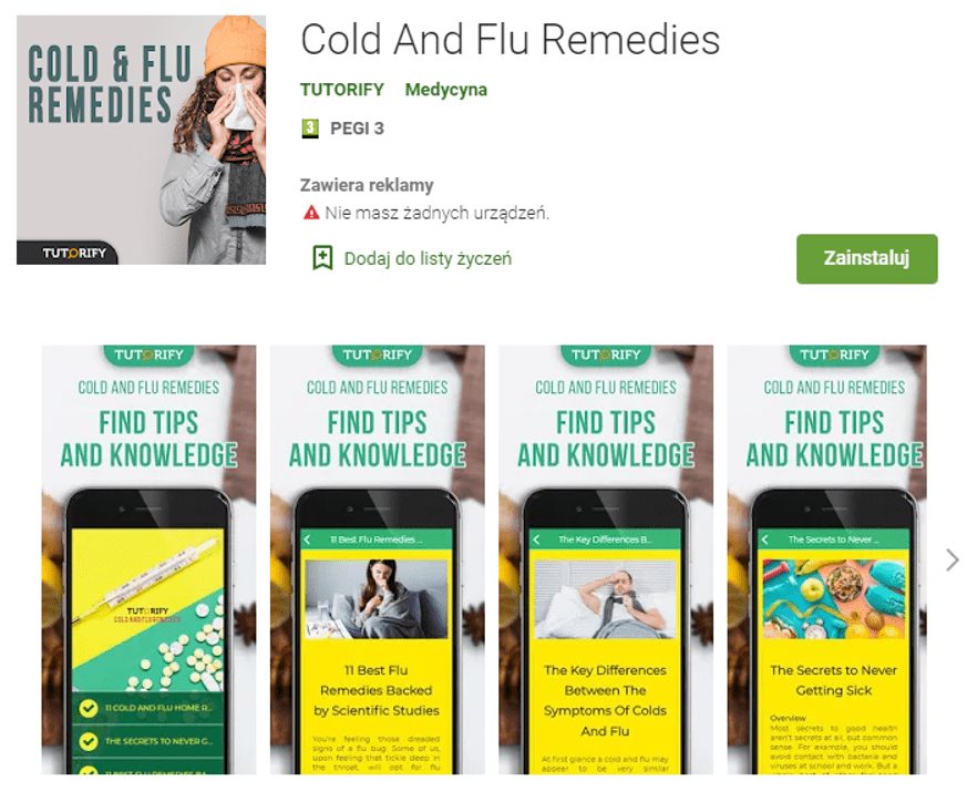Aplikacja z naturalnymi poradami na grypę