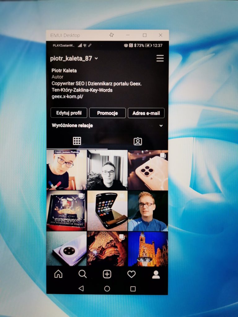 MateBook X Pro 2020 podgląd ekranu smartfona Instagram