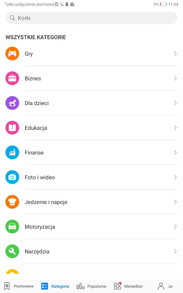 Huawei AppGallery - kategorie aplikacji