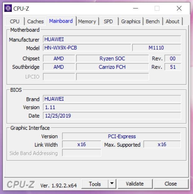 MateBook 13 Ryzen CPU-Z mainboard