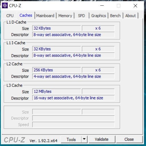 Caches CPU-Z XPS 15 9500