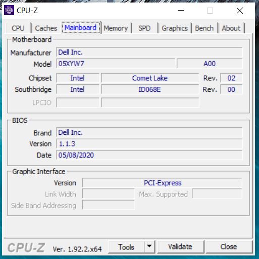 Płyta główna CPU-Z XPS 15 9500