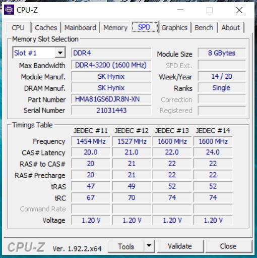SPD CPU-Z XPS 15 9500