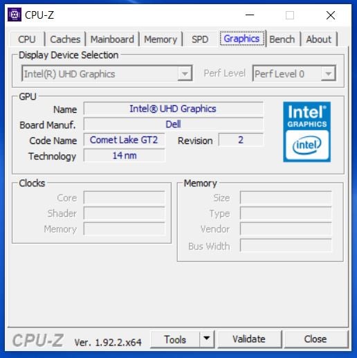 Dell Latitude 3510 CPU-Z grafika