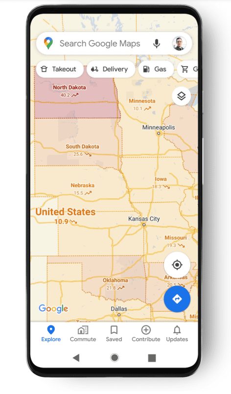 Google Maps filtr covid