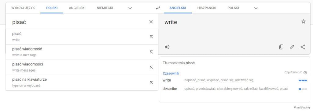Tłumacz Google jako słownik