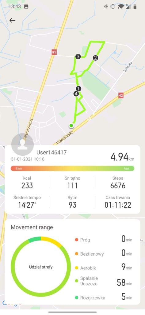 realme Watch S aplikacja podsumowanie spaceru