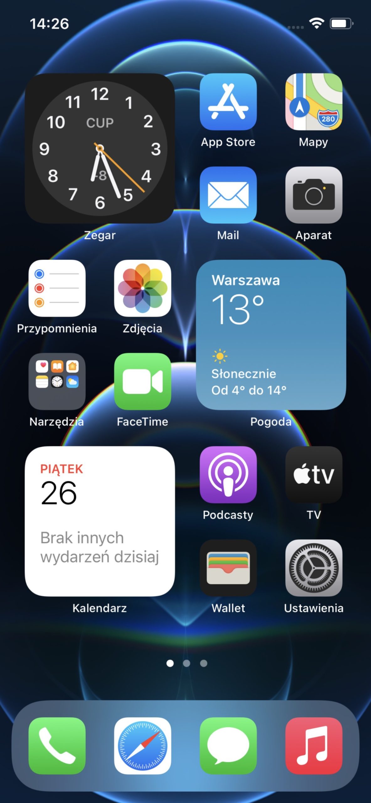 ekran początkowy ios z widżetami apple iphone