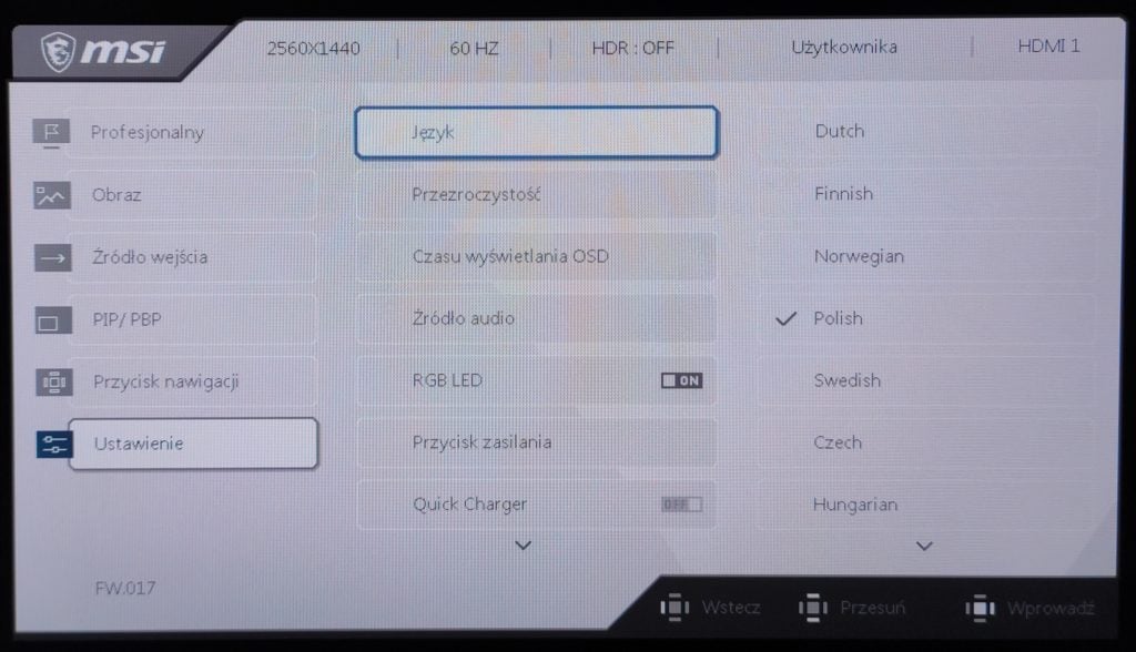 MSI Creator PS321QR ustawienia ekranu