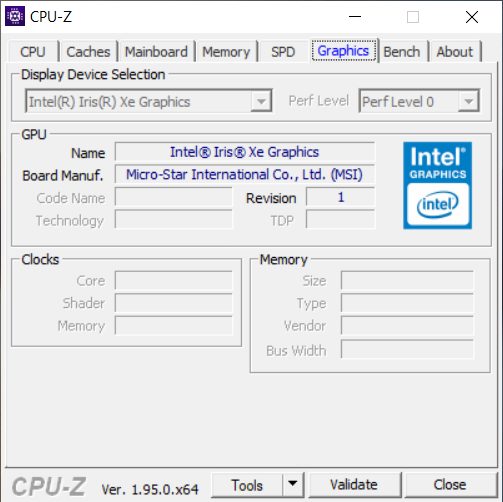 CPU-Z GPU MSI Prestige 14Evo