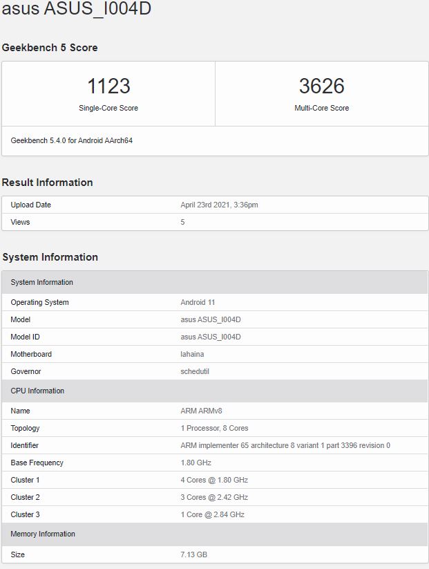 benchmark ASUS ZenFone 8 specyfikacja modelu