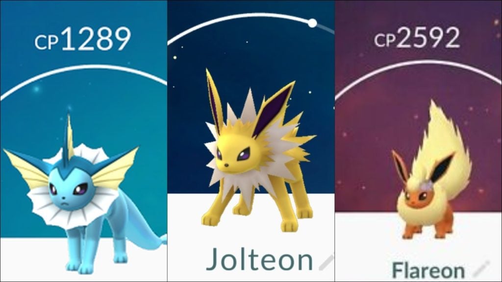 Vaporeon, Jelteon i Flareon w Pokemon GO