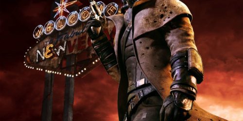 fallout new vegas ranger na tle znaku nowego vegas