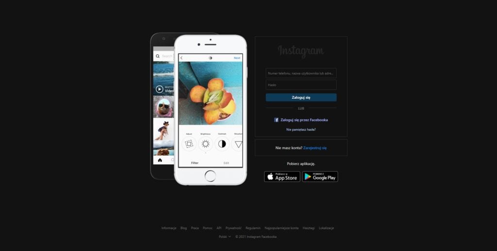 czarny motyw Instagram na desktopie