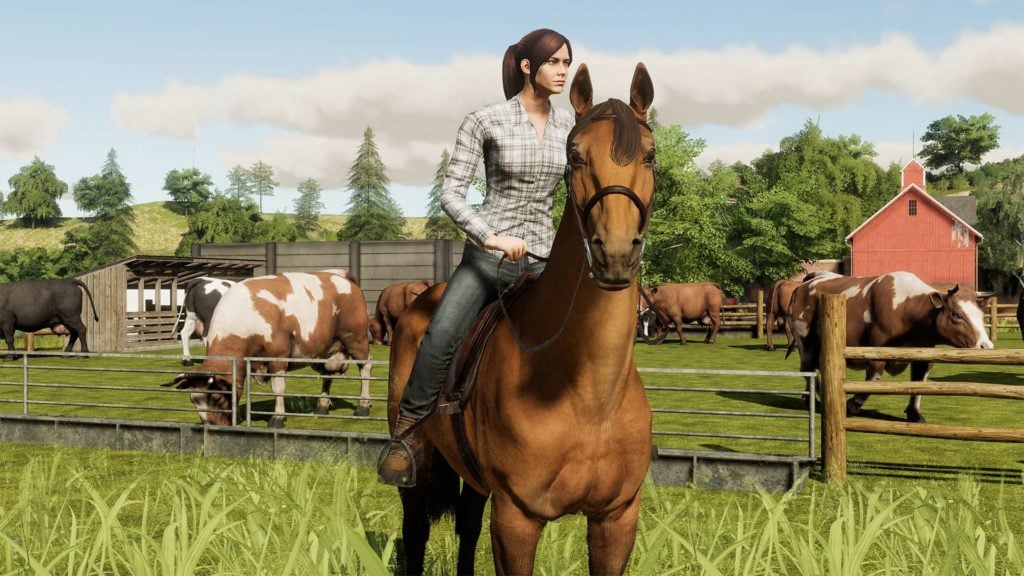 postać na koniu w grze farming simulator 19