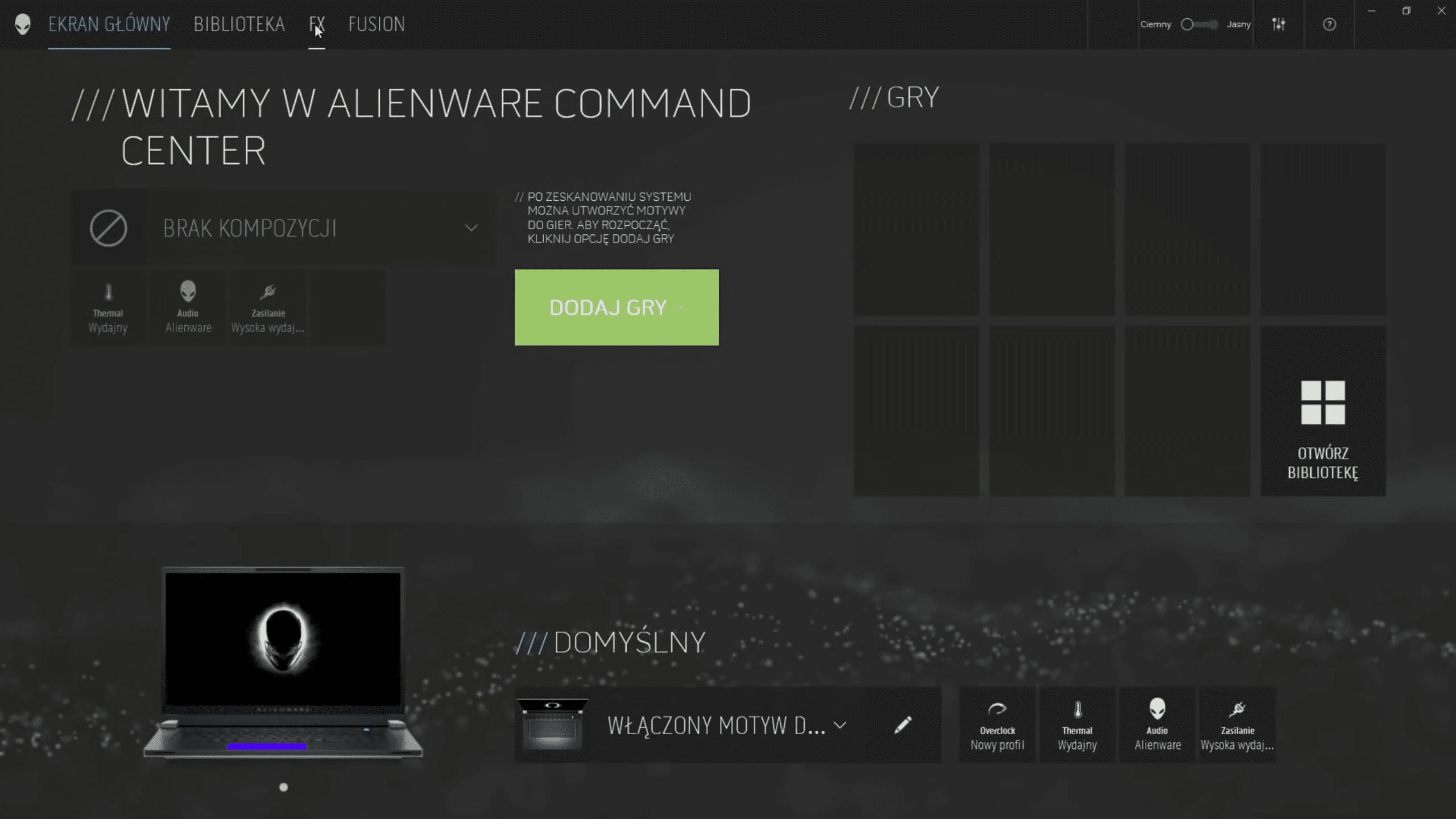 alienware command center ekran główny