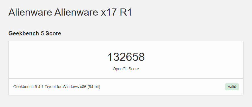 dell alienware x17 r1 geekbench opencl