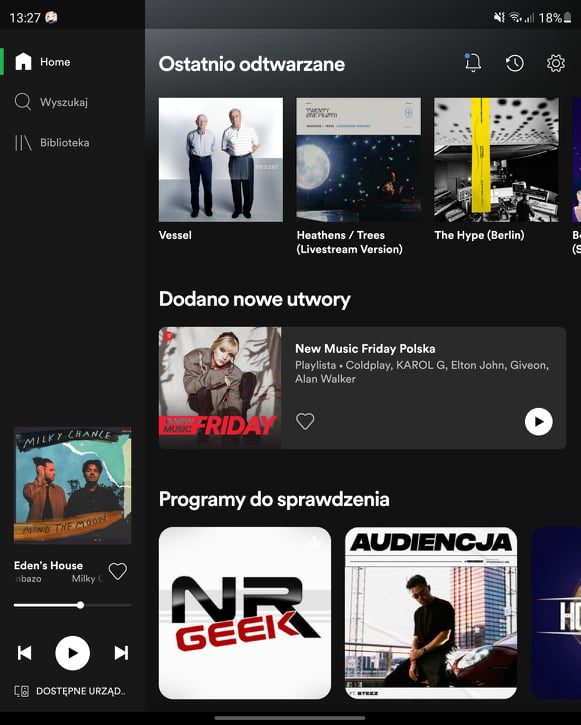 Galaxy Z Fold 3 interfejs Spotify