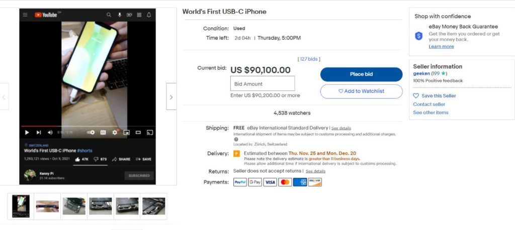 iPhone z USB-C wystawiony na sprzedaż