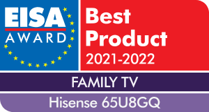 plakietka potwierdzająca nagrodę EISA dla Hisense 65U8GQ2