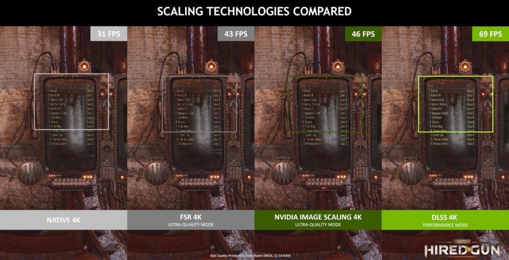 porównanie wydajności nvidia image scaling, dlss i amd fsr w grze necromunda