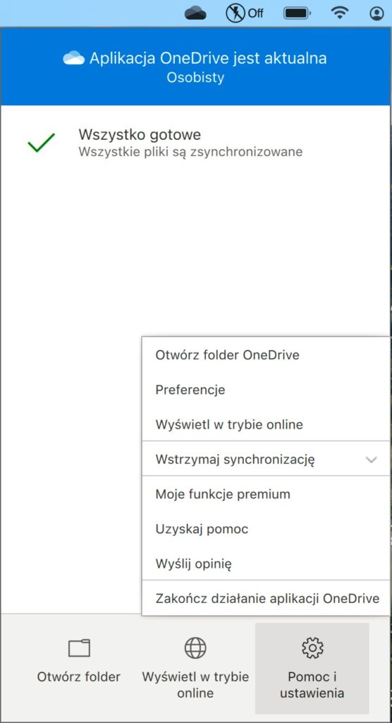 OneDrive - menu MacOS