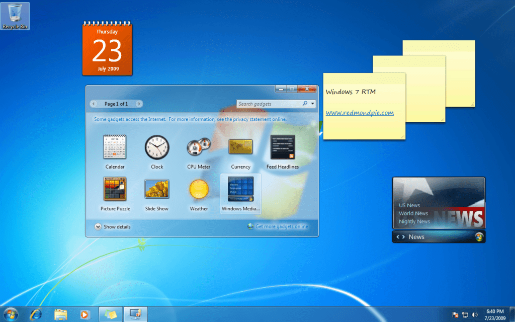 windows 7 interfejs