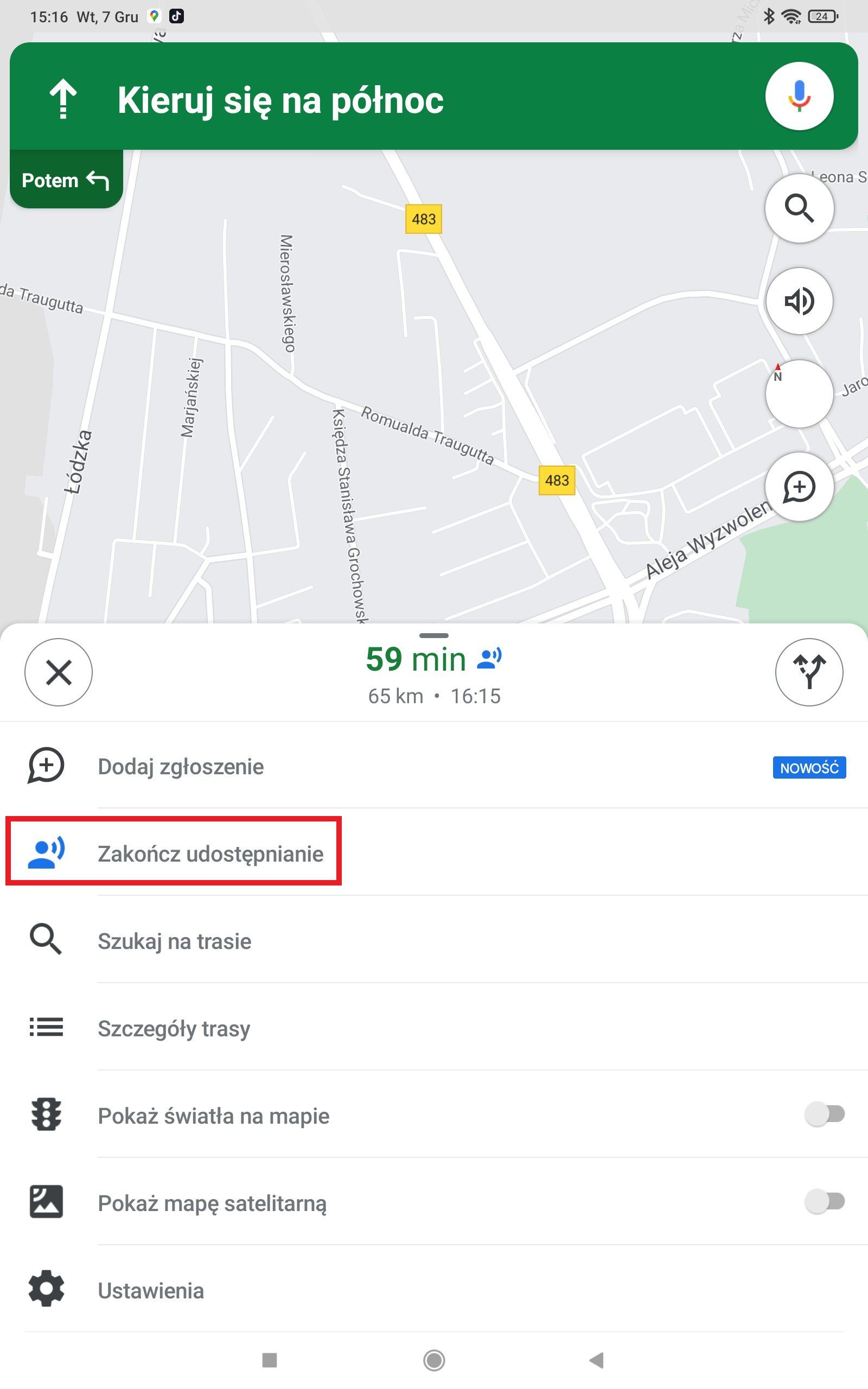 google maps zakończenie udostępniania