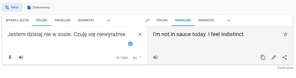 Google Translate tłumaczenie idiomów