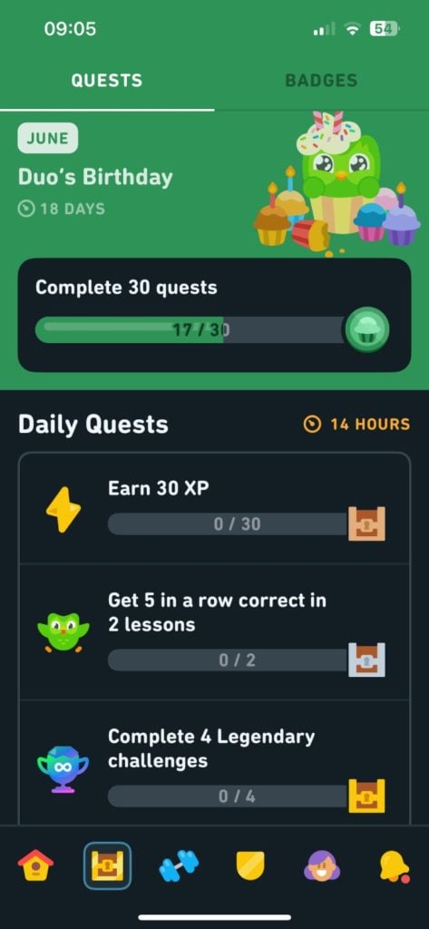 Dzienne wyzwania w Duolingo
