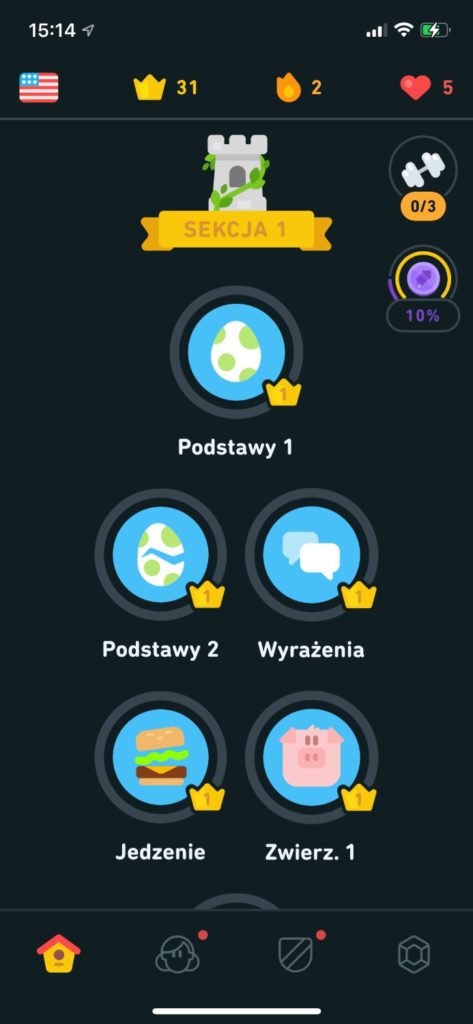 Duolingo ekran główny po polsku