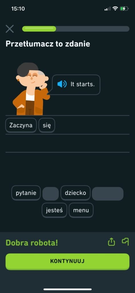 Duolingo lekcja angielskiego