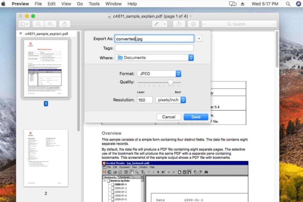 Konwersja pliku PDF na JPG MacOS Preview