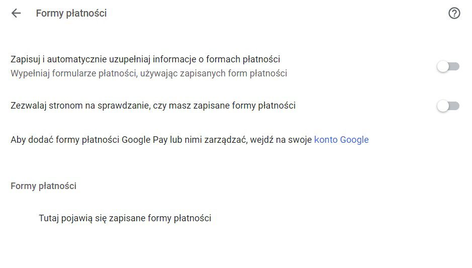 Google Chrome metody płatności