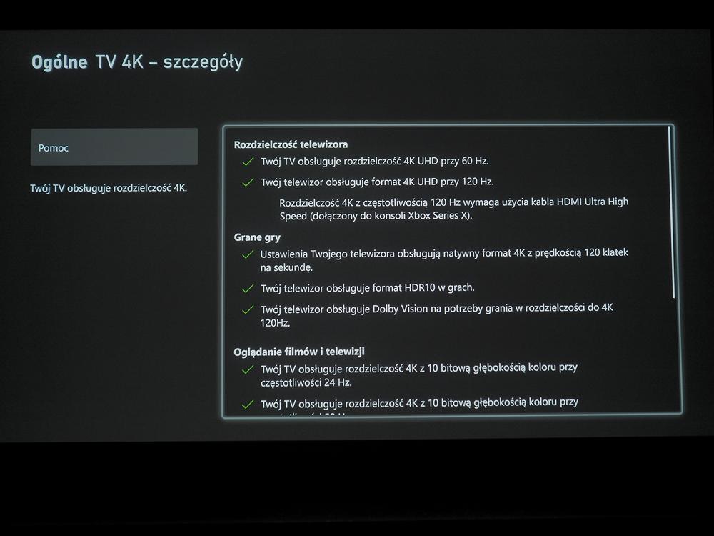 informacje o telewizorze LG OLED65G1 podane przez konsolę xbox