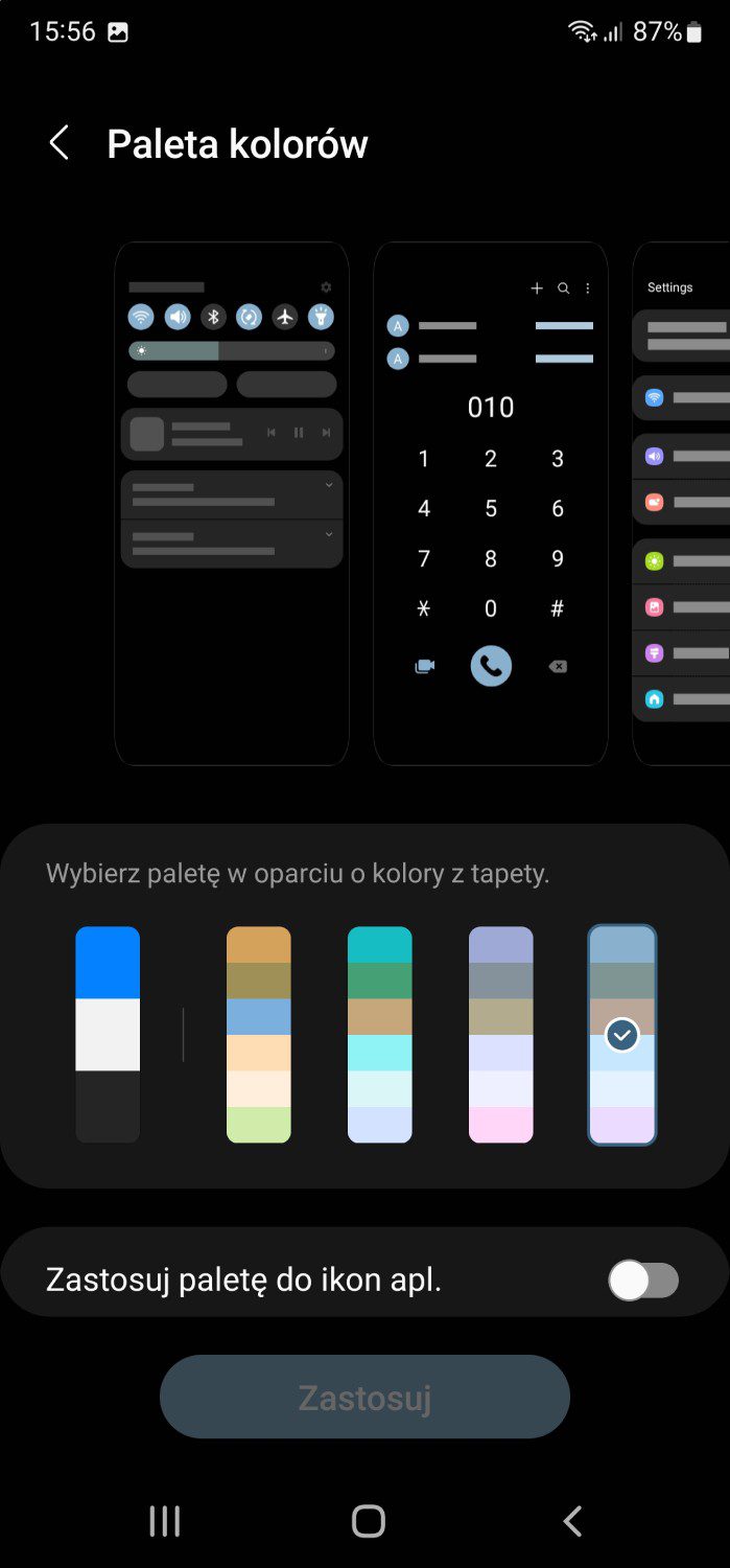 paleta kolorow styl ekranu samsung