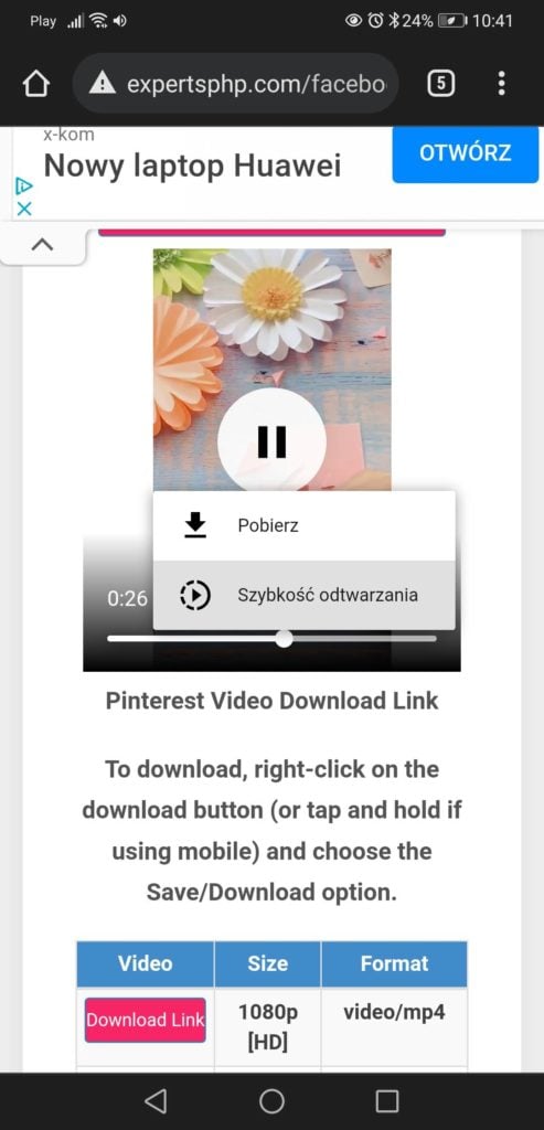 Jak pobrać wideo z Pinterest (aplikacja)