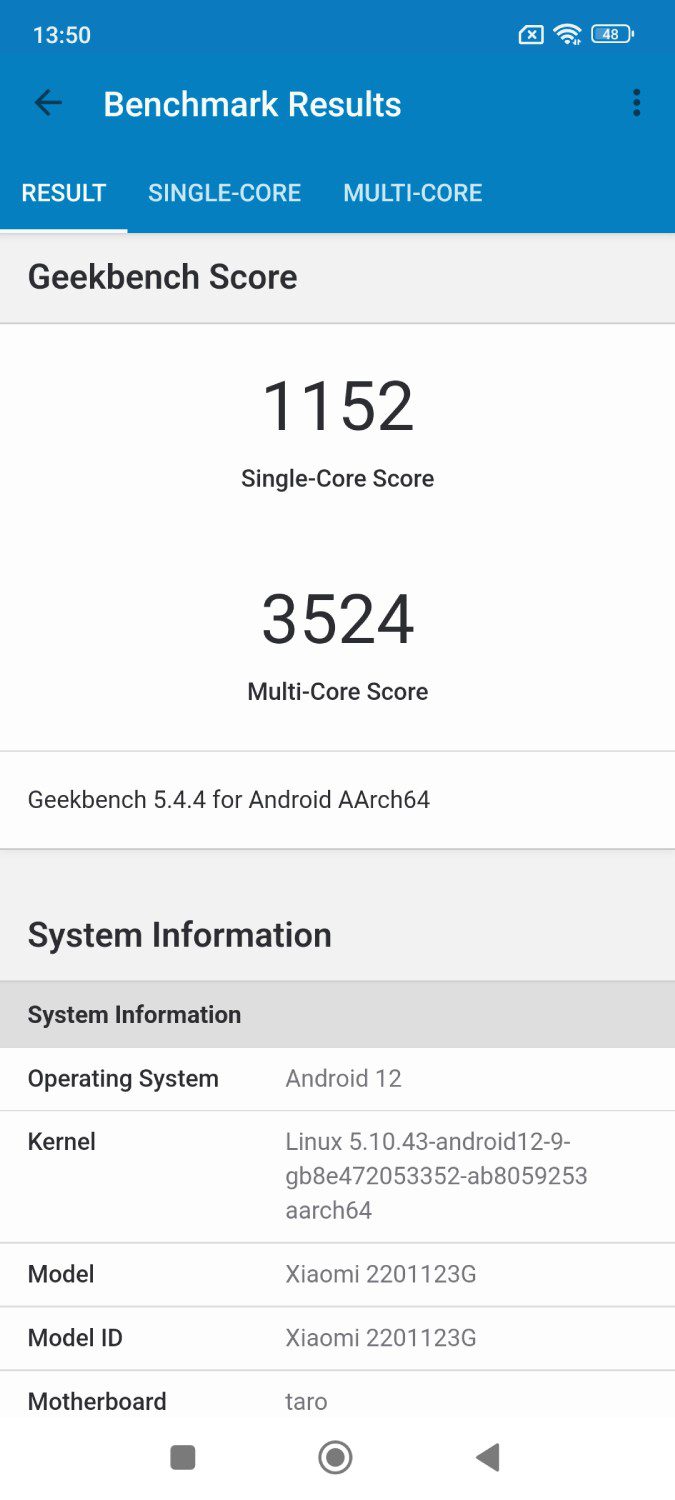 wyniki geekbench benchmark Xiaomi 12