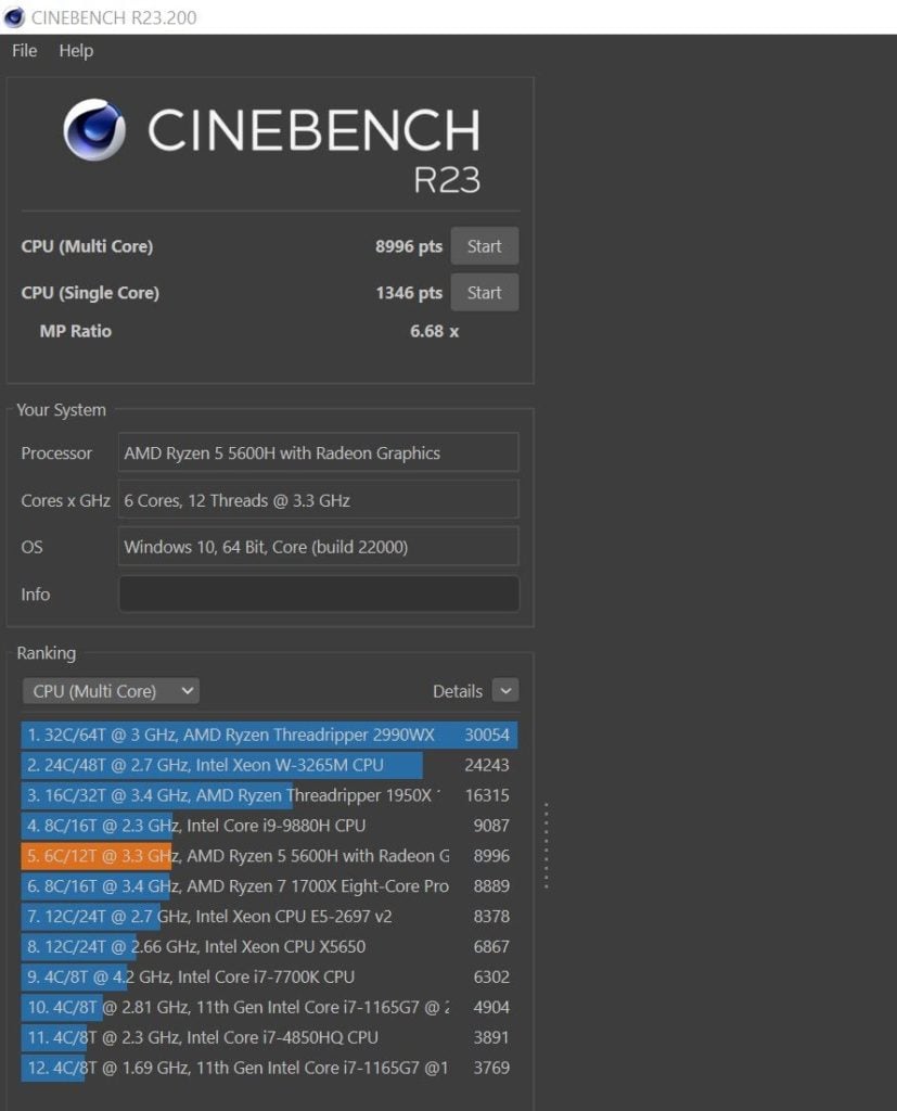 Test Cinebench R23 MateBook 16