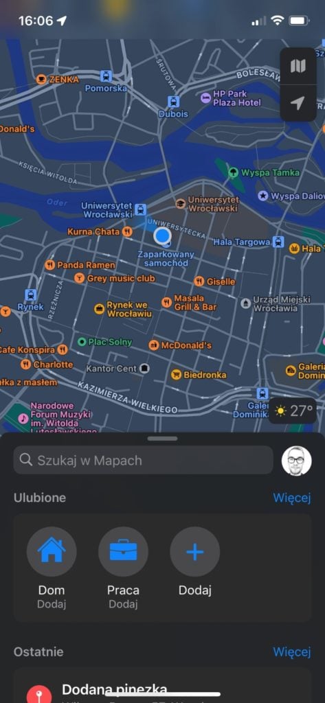 Interfejs Apple Maps na iPhone