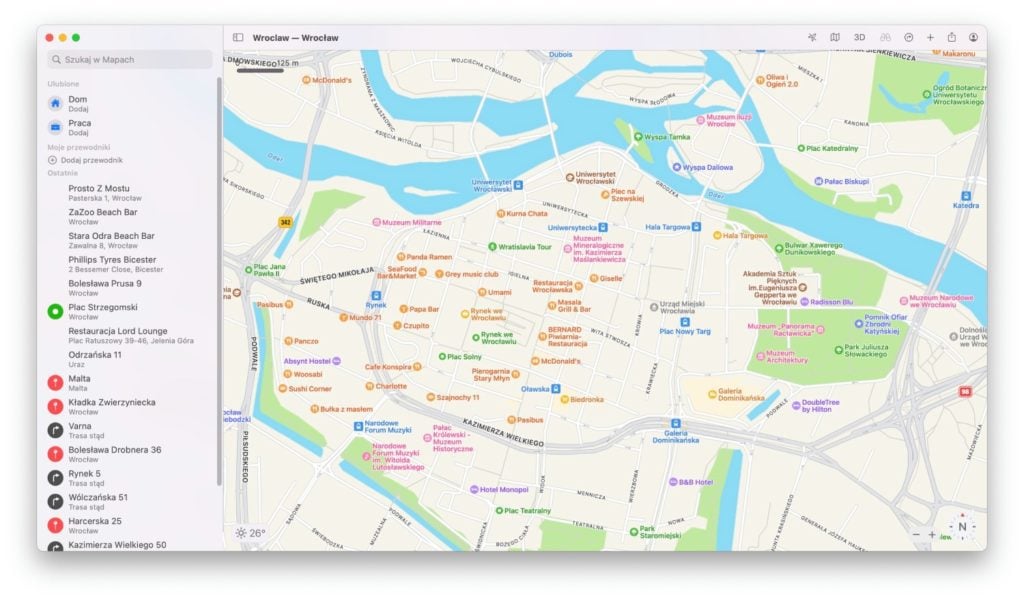 Interfejs Apple Maps na komputerze Mac