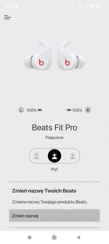 Aplikacja Beats Fit Pro android ekran główny