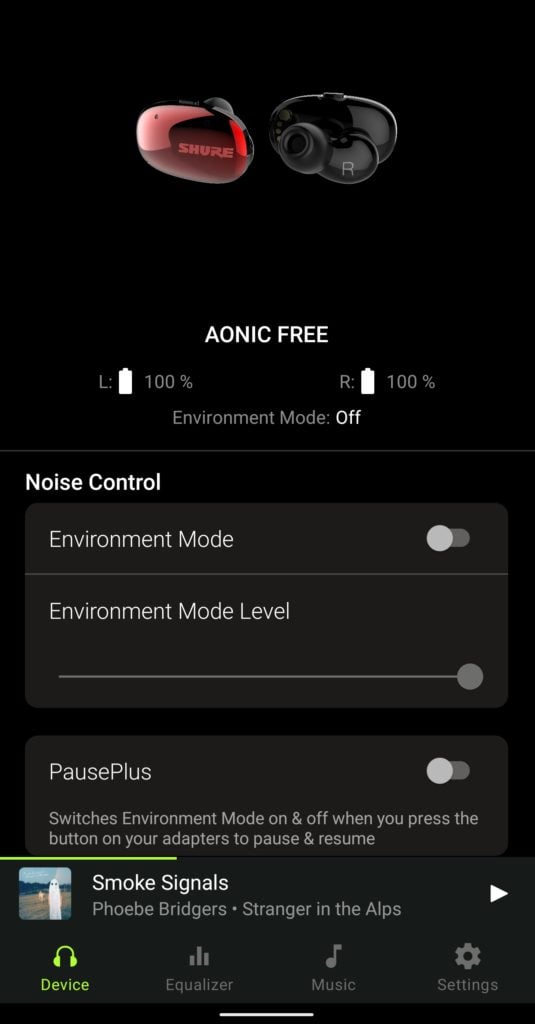 ekran startowy aplikacji shure aonic free