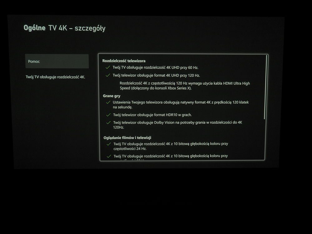informacje o LG OLED42C2 po podłączeniu do konsoli xbox