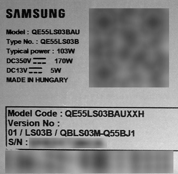 Tabliczka znamionowa Samsung 55LS03B